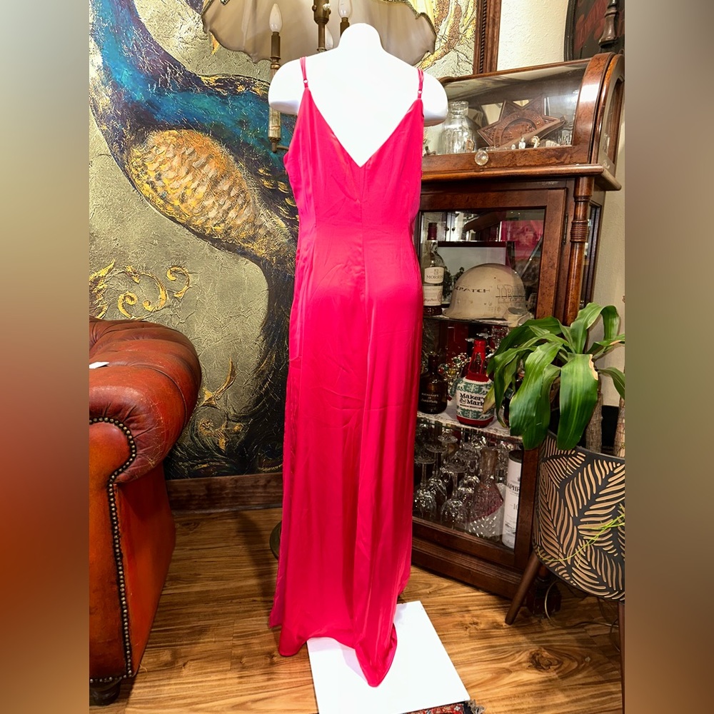 NWOT Opulessa Women HOT PINK Color Spaghetti Strap Simple Fitting Long Dress - Picture 13 of 17